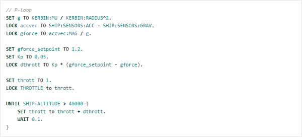 An example of KSP kOS code. This example is from a PID controller tutorial in the kOS documentation.